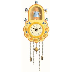 Yellow Wall Clock with Girl and Birds by Wendt & Kühn Image