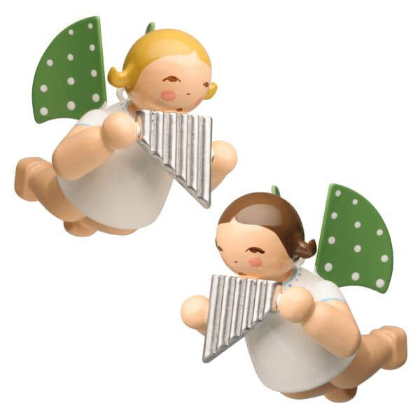 Angel with Pan Flute Suspended with Blond and Brown Hair by Wendt & Kühn Image