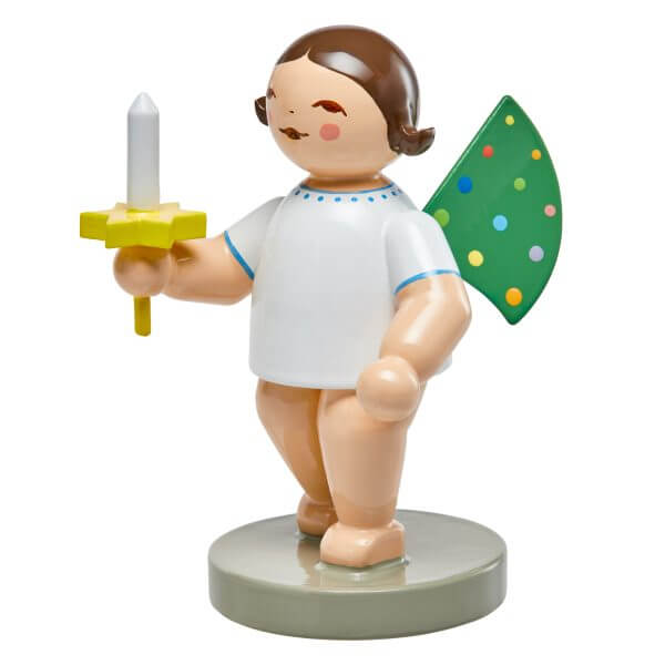 Angel with Colored Dots on its Wings with Brown Hair and Candle in Right Hand by Wendt & Kühn Angel with Colored Dots on its Wings with Brown Hair and Candle in Right Hand by Wendt & Kühn Image