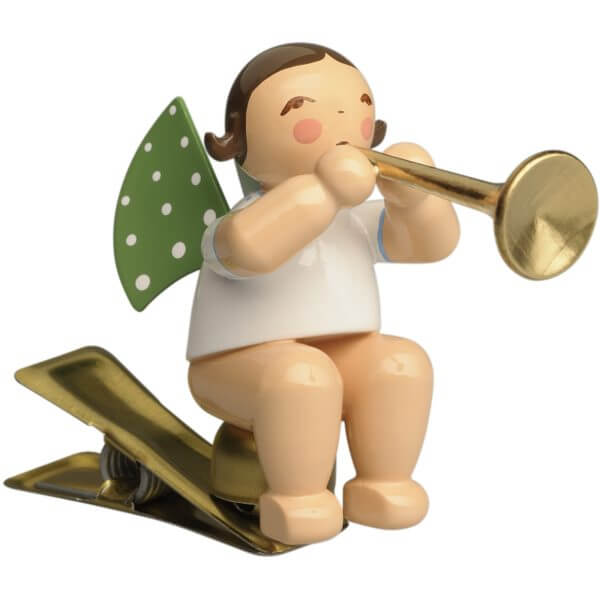 Angel with Ceremonial Trumpet on Clip with Brown Hair by Wendt & Kühn Angel with Ceremonial Trumpet on Clip with Brown Hair by Wendt & Kühn Image