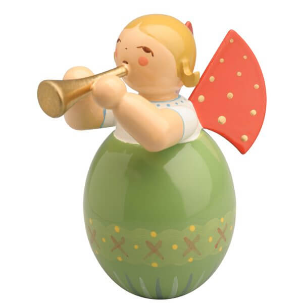Blond Hair Angel with Small Trumpet in Green Egg with Pattern Blond Hair Angel with Small Trumpet in Green Egg with Pattern Image