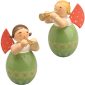 Blond and Brown Hair Angels with Small Trumpet in Green Egg with Pattern by Wendt & Kühn Image
