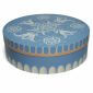 Closed Large Round Blue Splinter Box with Floral Patterns by Wendt & Kühn Image